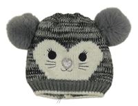 Černo-šedá melírovaná čepice s čumáčkem 