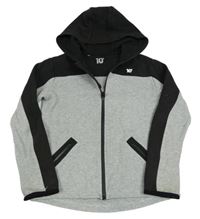 Černo-šedá propínací mikina s nášivkou a kapucí 