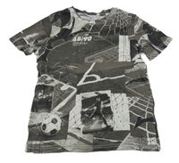 Hnědo-šedé vzorované tričko fotbalisty H&M