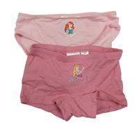 2 x bavlněné nohavičkové kalhotky + světlerůžové s princeznou + tmavorůžové s Rapunzel H&M