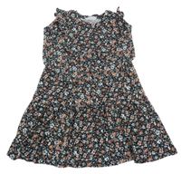 Čierne kvietkovane šaty s volánikmi Primark