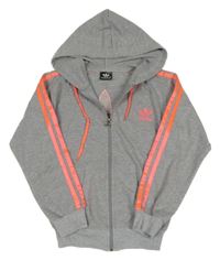Sivo-neónově ružová prepínaci mikina s logom a pruhmi a kapucí Adidas