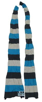 Modro-antracitovo-šedá pruhovaná šála s logem JACK&JONES