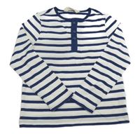 Tmavomodro-bílé pruhované triko s knoflíčky H&M