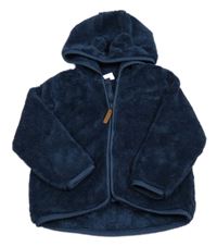 Tmavomodrá chlpatá prepínaci mikina s kapucňou zn. H&M
