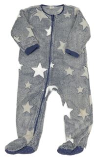 Modrý melírovaný plyšový overal s hviezdami Next