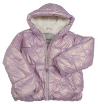 Světlerůžová metalická šusťáková zimní bunda s kapucí Tu