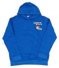 Modrá mikina s potiskem a kapucí