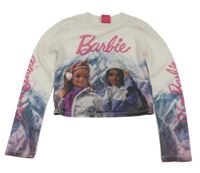 Biele sieťované crop tričko s Barbie RIVER ISLAND