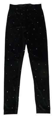 Čierne zamatové legíny s kamienkami Dunnes