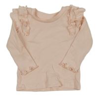 Světlerůžové žebrované triko s volánky Matalan