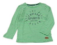 Zeleno-šedé pruhované triko s nápisem Topolino