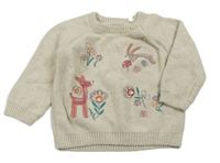 Béžový svetr s výšivkami květů a zvířaty Nutmeg
