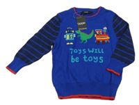 Nové - Safírovo-pruhovaný svetr s dinem a robotem George