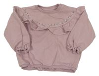 Pudrová mikina s volánikom a kvietkami F&F