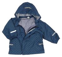 Tmavomodrá šusťáková nepromokavá bunda s hvězdami a kapucí 