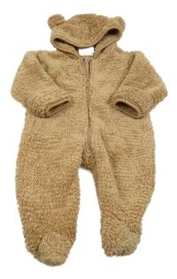 Béžová chlupatá kombinéza s kapucí Ergee