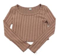 Staroružové melírované úpletové crop tričko Shein