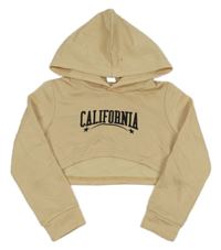 Béžová crop mikina s nápisom a kapucňou SHEIN