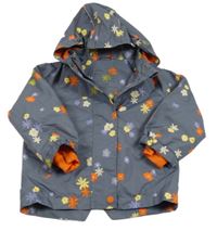 Šedo-barevná květovaná šusťáková jarní bunda s kapucí Tchibo