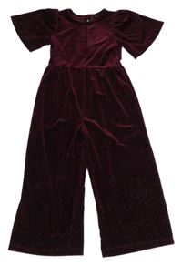 Vínový žebrovaný sametový kalhotový overal s třpytkami Next