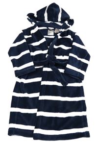 Tmavomodro-biely pruhovaný chlpatý župan s kapucňou H&M