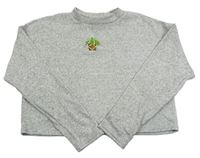 Sivý melírovaný crop sveter s výšivkou New Look