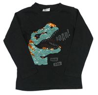 Tmavosivé tričko s dinosaurem z flitrů Infinity