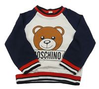 Bielo-tmavomodrá mikina s medvedíkom a proužky Moschino