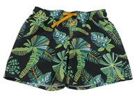 Čierno-zelené plážové kraťasy s lístky H&M