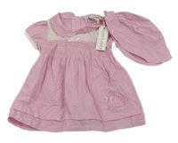 2 set - Ružovo-biele kockované plátenné šaty + klobúk KrisxKids
