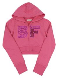 Ružová crop prepínaci mikina s nápisom a kapucňou