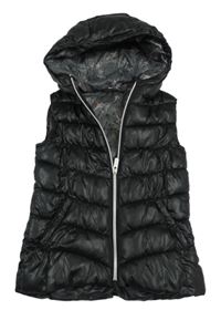 Čierna šušťáková prešívaná zateplená vesta s kapucňou Pocopiano