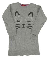 Sivé teplákové šaty s kočkou kamienky Manguun