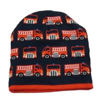 Černo-červená pletená čepice s hasiči 