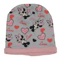 Šedo-růžová čepice s Minnií a Mickeym Disney