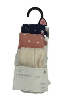 Nové - 3x - Tmavomodré s kytičkami + růžové s puntíky + smotanové pančuchy F&F