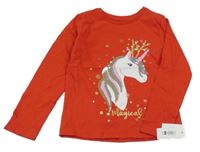 Nové - Červené triko s jednorožcem Dunnes