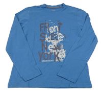 Modré tričko s nápisom Alive