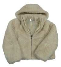 Béžová kožušinová zateplená crop bunda s kapucňou Primark