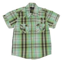 Zeleno-bielo-hnedá kockovaná košeľa s nápisom C&A