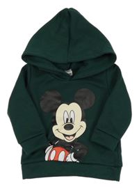 Tmavozelená mikina s Mickeym a kapucňou