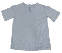 Světlemodro-bílé proužkované žebrované tričko s kapsou H&M