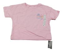 Nové - Svetloružové oversize tričko s nápismi a kvetmi Dunnes