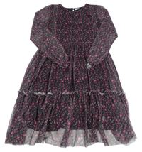 Černé síťované květované šaty Next