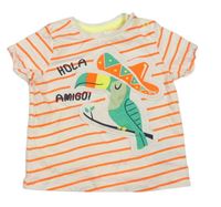 Smetanovo-kriklavoě korálové pruhované tričko s 3D tukanom BABY