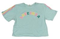 Světlemodré melírované crop tričko s nápisem a pruhy Candy Couture