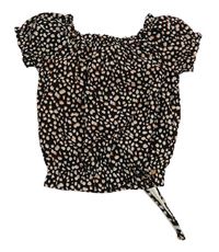 Černo-bílo-cihlová vzorovaná crop halenka 