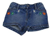 Modré MID RISE riflové kraťasy s květy Denim Co.
