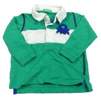 Zeleno-biela melírovaná mikina s logom a golierikom Benetton